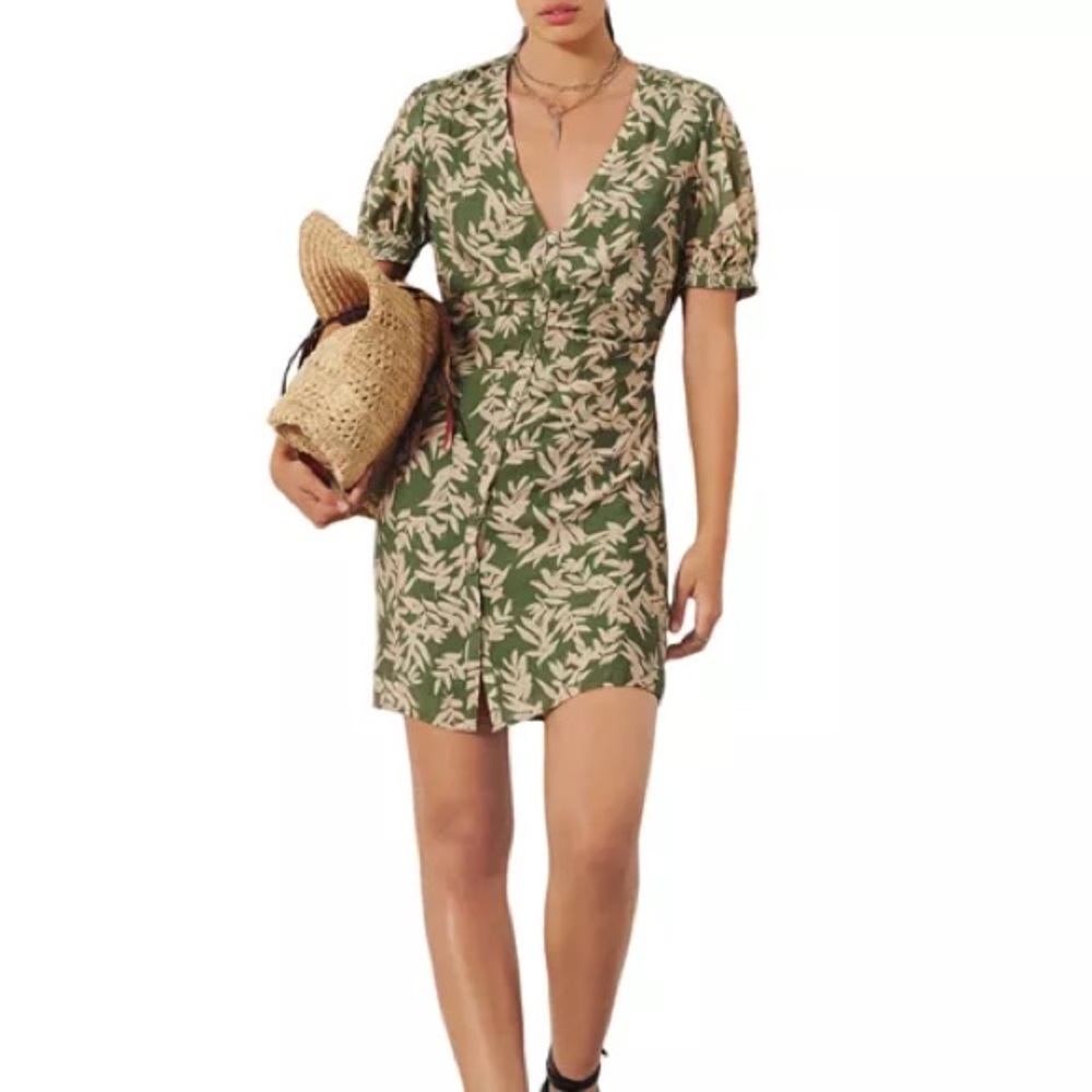 Ba&sh Tais Botanical Print Mini Dress green Women's 8 resort Tropical summer